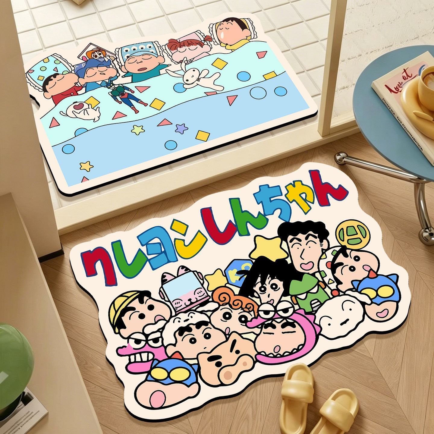 Home Bathroom Rugs - พรมเช็ดเท้าลายการ์ตูนเครยอนชินจัง รูปทรงไม่ปกติ ดูดซับน้ำได้ดี กันลื่น แห้งเร็ว สำหรับตกแต่งพื้นห้องน้ำและประตูบ้าน
