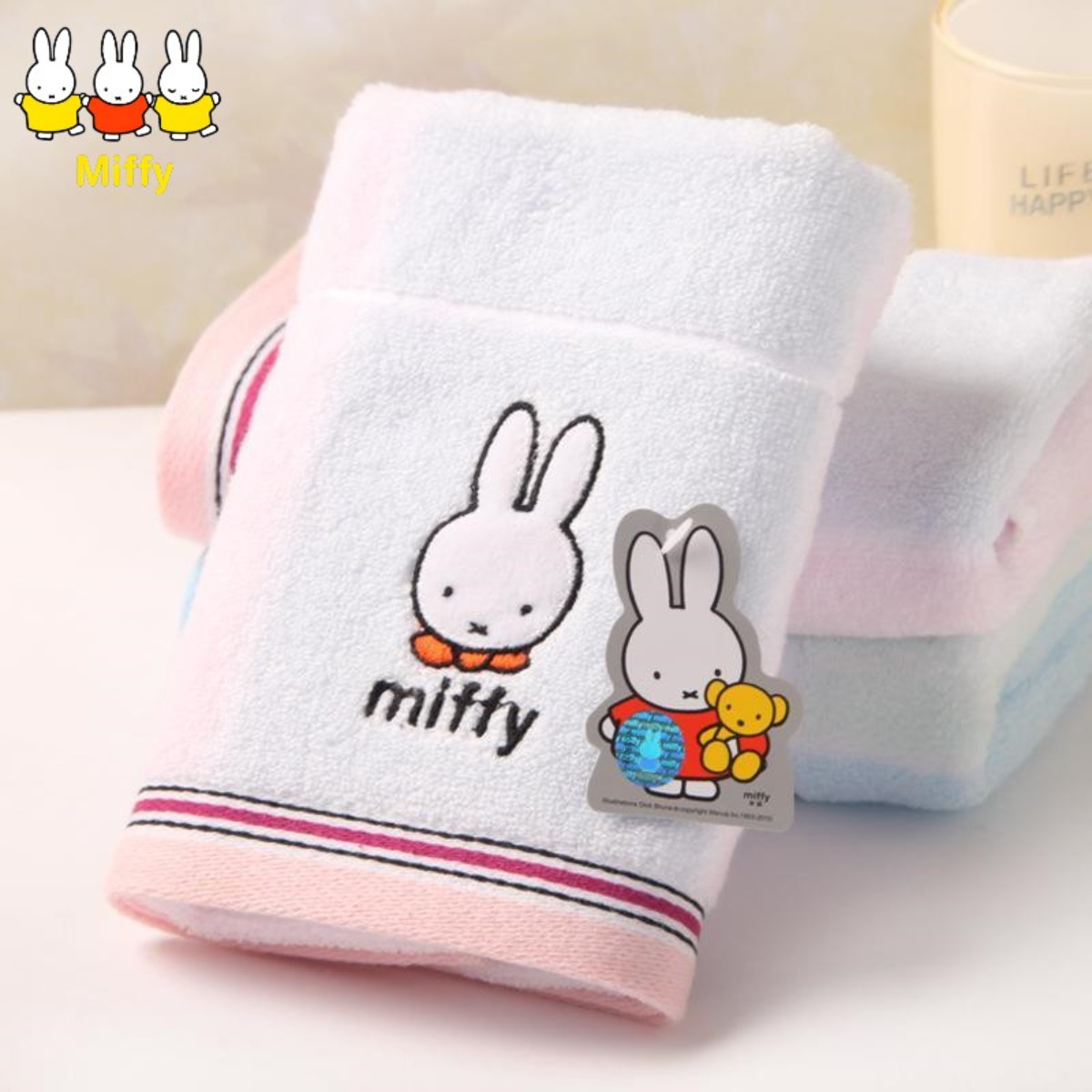 Home Goods Bathroom Accessories - Miffy Rabbit ผ้าเช็ดตัวผ้าฝ้ายน่ารักสาวการ์ตูนหัวใจผ้าเช็ดตัวนุ่มผิวดูดซับเหงื่อมือแห้งผ้าเช็ดตัว