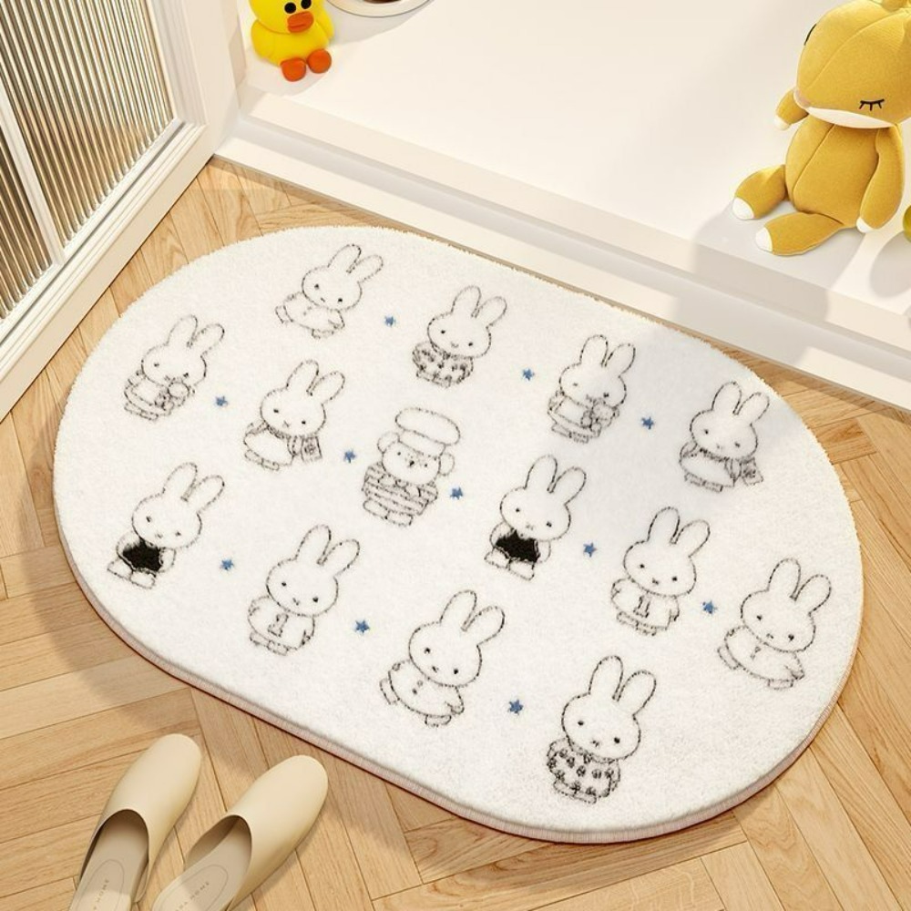 Home Goods Bathroom Accessories - มิฟฟี่พรมปูพื้นลายการ์ตูน ผ้าขนสัตว์เทียมนุ่ม แผ่นรองเท้าดูดซับน้ำ พรมกันลื่น สำหรับห้องน้ำ ห้องนอน