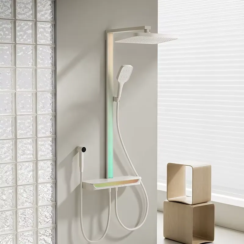 Home And Bathroom - ชุดฝักบัวดิจิตอลแบบติดผนัง วัสดุทองเหลือง พร้อมระบบนวดอัจฉริยะ ควบคุมอุณหภูมิด้วยเทอร์โมสตัท ดีไซน์หรูหรา สำหรับห้องน้ำ