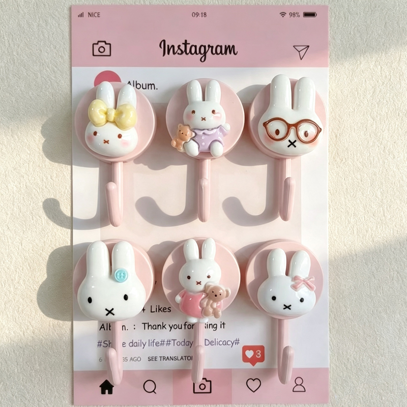 Home Edit Bathroom Organizer - ตะขอแขวนติดผนังแบบมีกาวในตัวลายมิฟฟี่น่ารัก ไม่ต้องเจาะผนัง แข็งแรง ทนทาน กันน้ำ ใช้แขวนผ้าเช็ดตัว