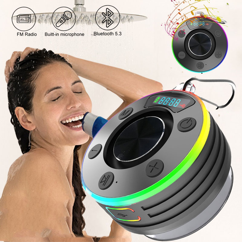 Home Bathroom Called - ฝักบัวบลูทูธ 5.3 ลําโพงกันน้ําไร้สายแฮนด์ฟรีเครื่องเล่นเพลงมินิแบบพกพาวิทยุ FM ซับวูฟเฟอร์สําหรับห้องน้ําสระว่ายน้ํา