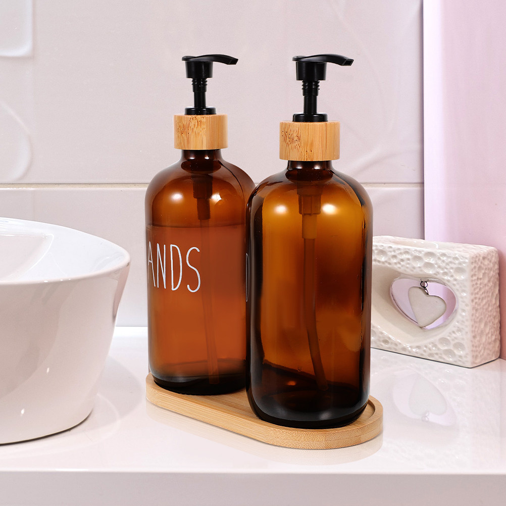 Home Bathroom Soap Dispenser - ขวดแก้วแบบเติมได้ขนาด 500 มล. สำหรับใส่สบู่เหลวในครัว อ่างล้างหน้า ห้องน้ำ