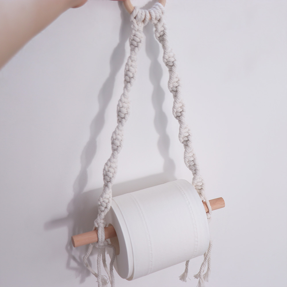 Toilet Paper Holder - ที่แขวนกระดาษทิชชูสไตล์นอร์ดิกโบฮีเมียน ที่ใส่กระดาษชำระแบบแขวนผนัง ทำจากด้ายฝ้าย ดีไซน์สร้างสรรค์
