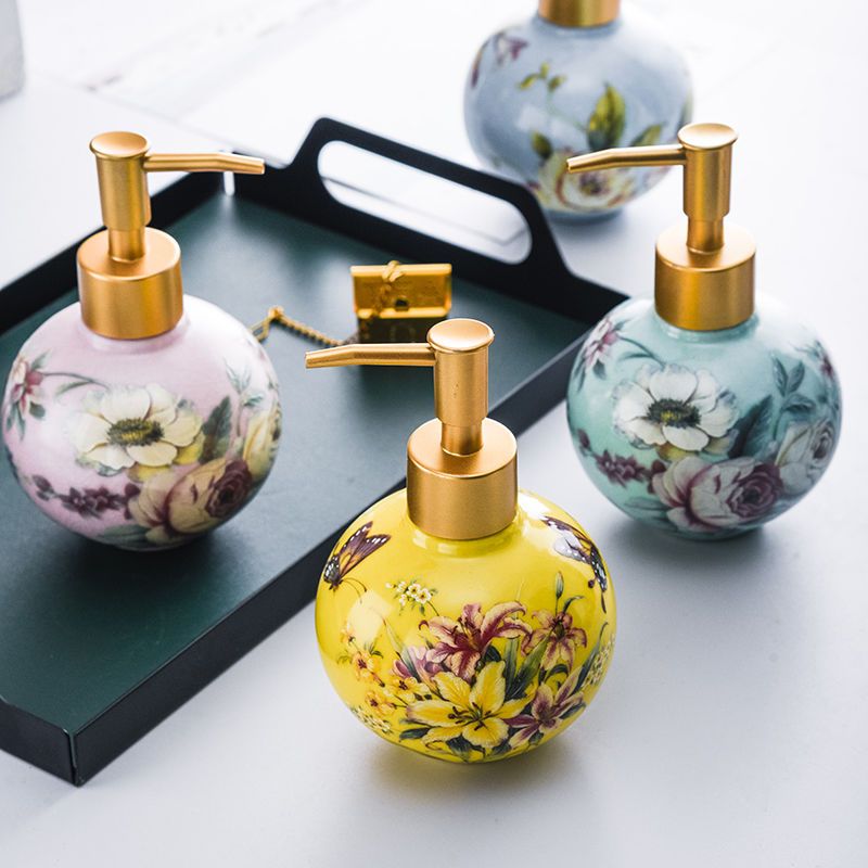 Zara Home Bathroom - 300ml เซรามิค Sub-ขวดสีดอกไม้และนกตกแต่งคอนเทนเนอร์อุปกรณ์ห้องน้ําบ้านแชมพูแต่งหน้า Remover คอนเทนเนอร์