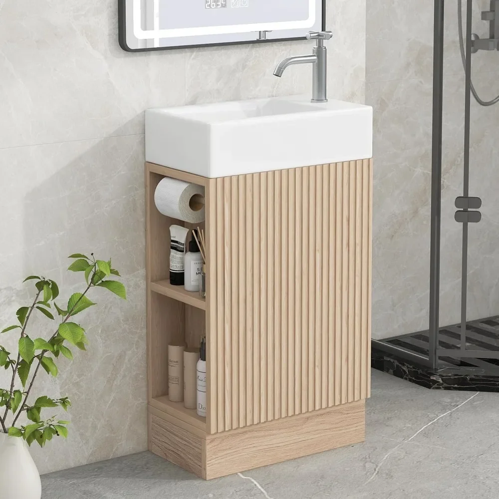Toilet Paper Holder - โต๊ะเครื่องแป้งห้องน้ำเดี่ยวสไตล์นอร์ดิกโพสต์โมเดิร์น 19 นิ้ว ขนาดเล็ก พร้อมอ่างล้างหน้า 1