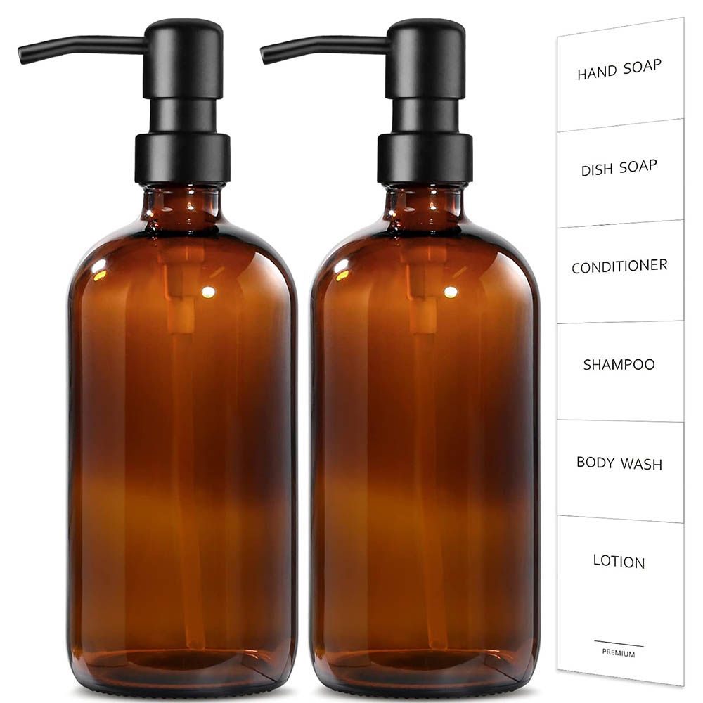 Zara Home Bathroom Accessories - ขวดสบู่แก้วสีเหลืองอำพัน 2 ชิ้น ขนาด 17 ออนซ์