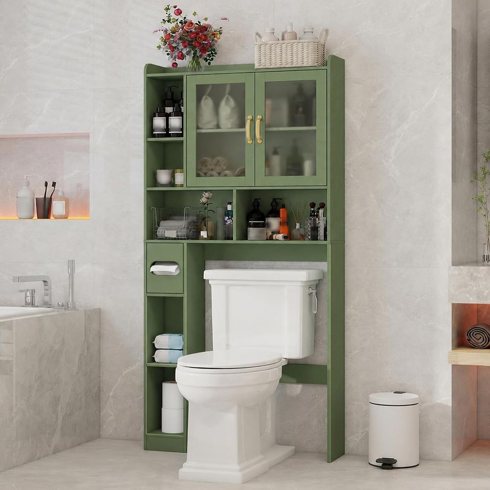 Home And Bathroom - ตู้เก็บของอะคริลิกแบบประหยัดพื้นที่สำหรับวางเหนือโถสุขภัณฑ์ เหมาะสำหรับห้องน้ำ ห้องสุขา และห้องซักรีด สีเขียว