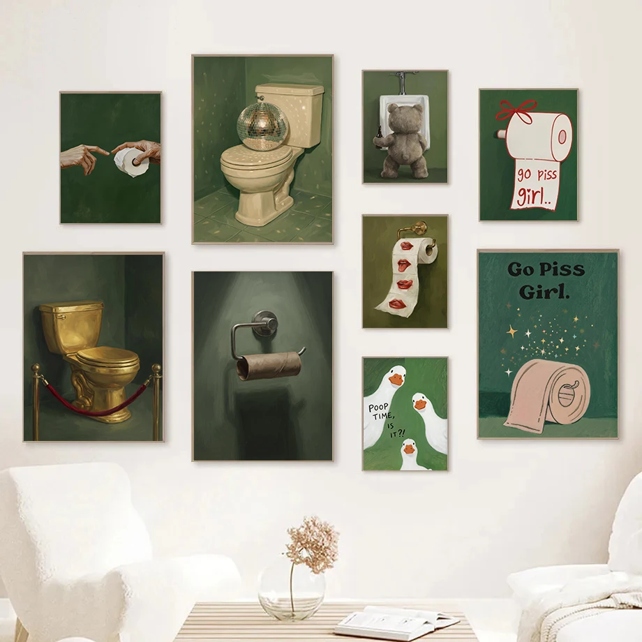 Home Bathroom Pictures - (ไม่มีกรอบ) 1 ชิ้น โปสเตอร์ห้องน้ำลายหรูตลกขบขัน กระดาษชำระเปล่า ริมฝีปากสีแดง