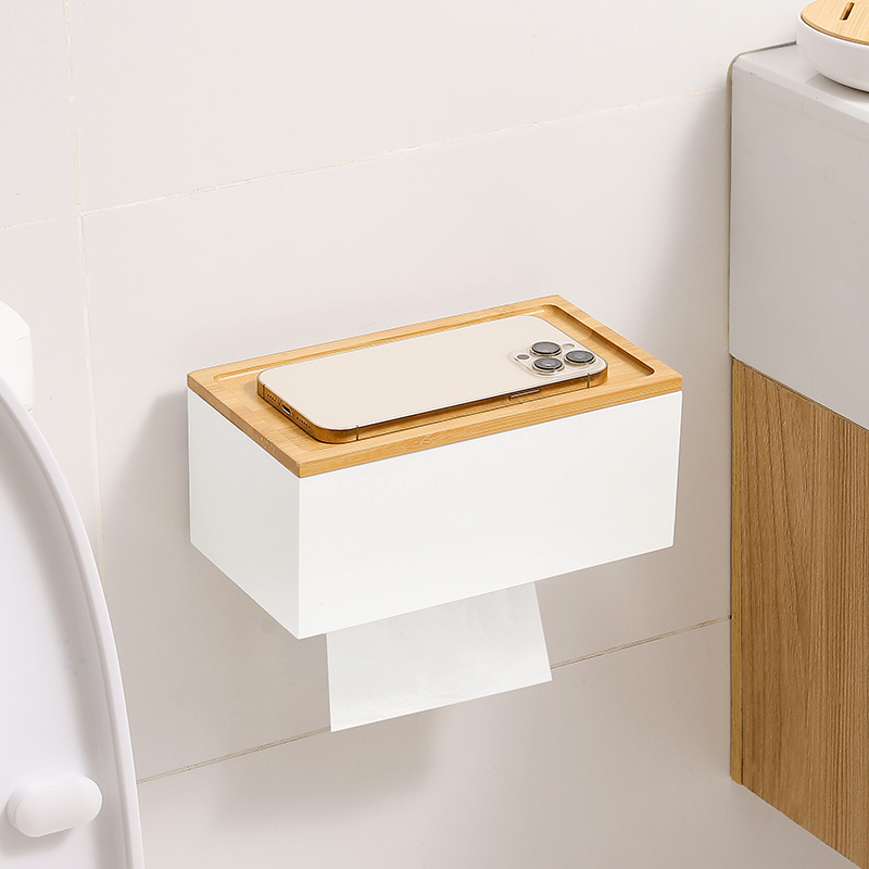 Japan Bathroom.Home - 【จูไป๋โฮม】กล่องกระดาษทิชชู่แบบแขวนผนังสไตล์ญี่ปุ่น ไม่ต้องเจาะผนัง กล่องกระดาษในห้องน้ำ กล่องกระดาษทิชชู่ไม้ไผ่และไม้