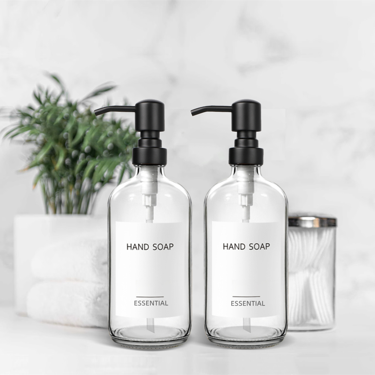 Zara Home Bathroom Accessories - เครื่องจ่ายสบู่เหลวแก้วใสสำหรับห้องน้ำ,เครื่องจ่ายสบู่เหลวมือพร้อมปั๊มสแตนเลส,ชุดเครื่องจ่ายสบู่จานในครัว,2 ชิ้น,500 มล.