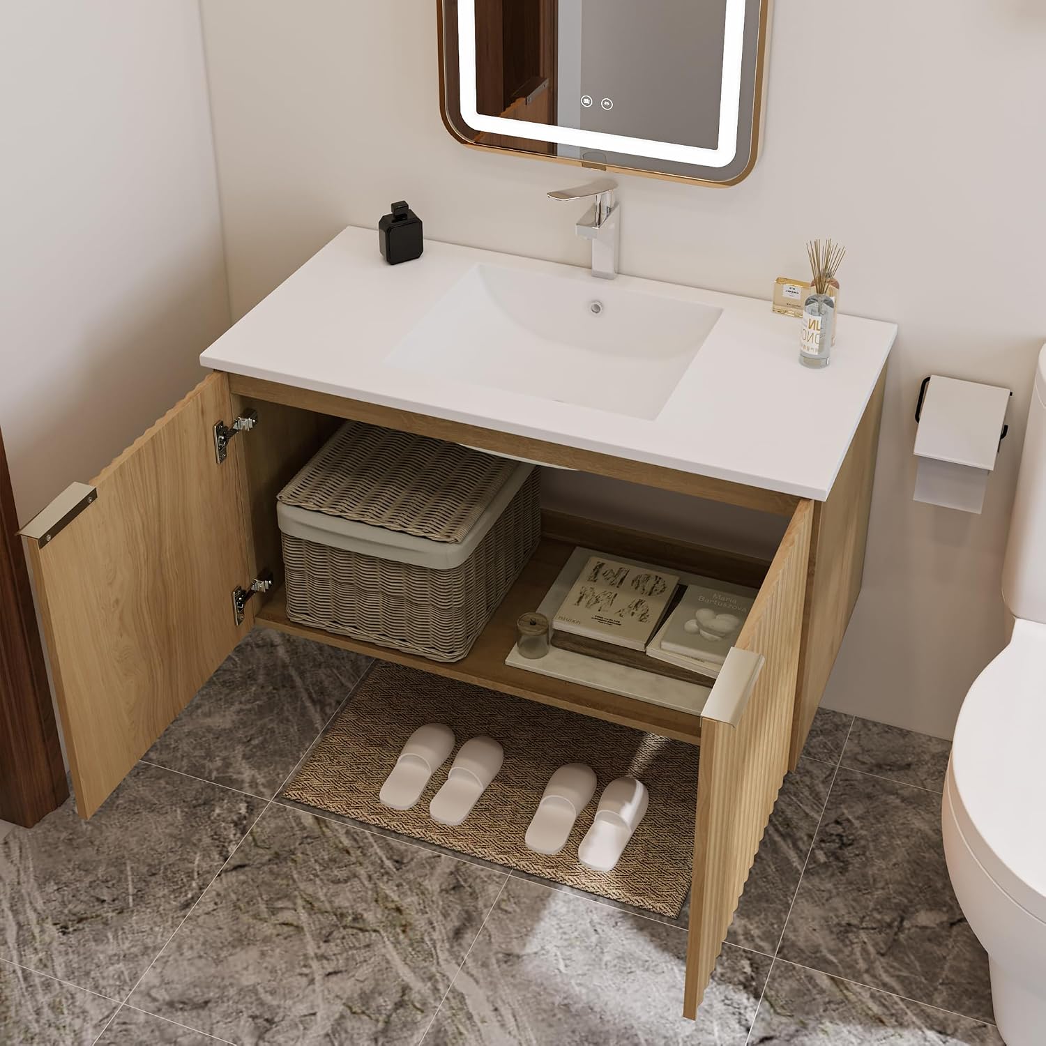 ตู้ห้องน้ำแบบลอยตัวทันสมัยพร้อ - Home And Bathroom บทวิจารณ์และราคา