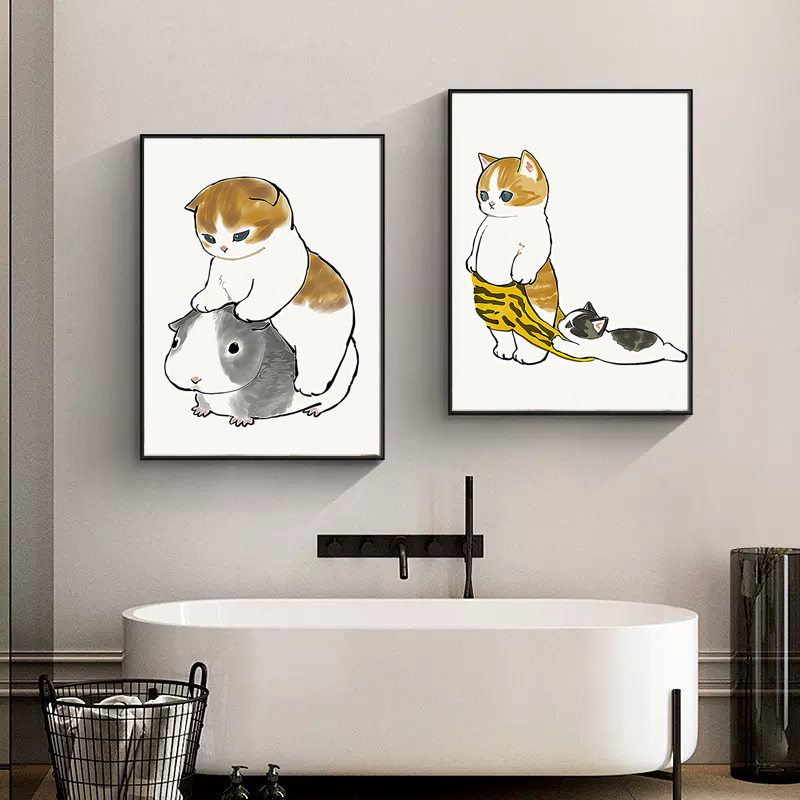 ภาพพิมพ์บนผ้าใบลายแมวเล่นโทรศั - Home Bathroom Pictures บทวิจารณ์และราคา