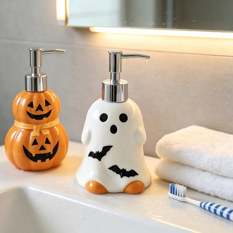 ขวดเซรามิกทรงฟักทองผีฮาโลวีนขน - Home Bathroom Soap Dispenser บทวิจารณ์และราคา