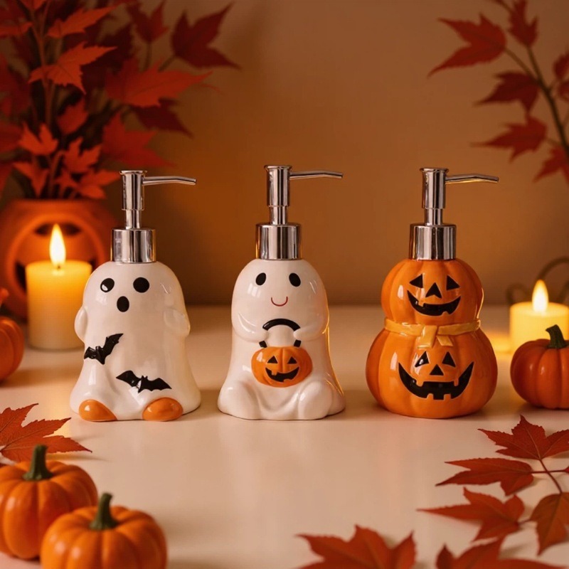 ขวดเซรามิกทรงฟักทองผีฮาโลวีนขน - Home Bathroom Soap Dispenser บทวิจารณ์และราคา
