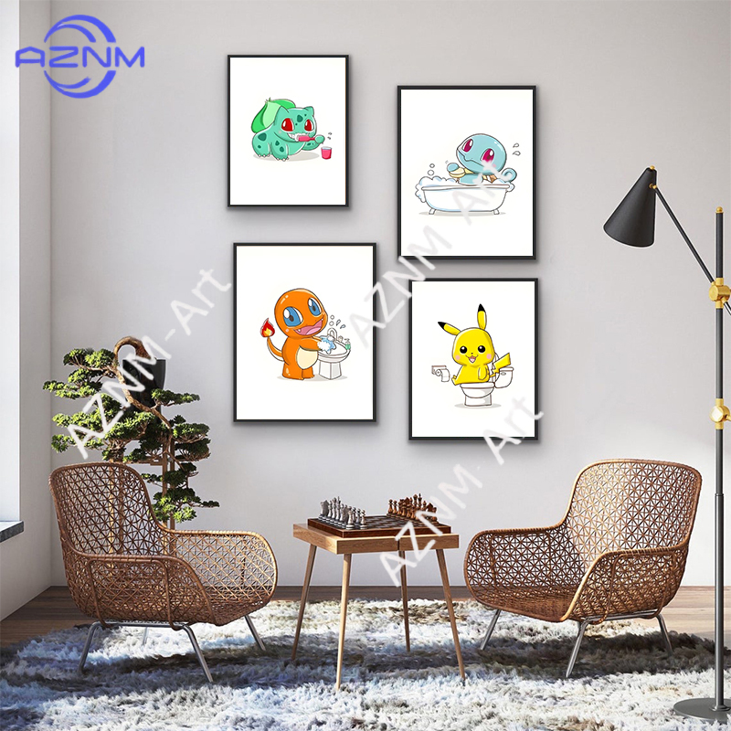 โปเกมอนการ์ตูนตลกภาพวาดบนผ้าใบ - Home Bathroom Pictures บทวิจารณ์และราคา