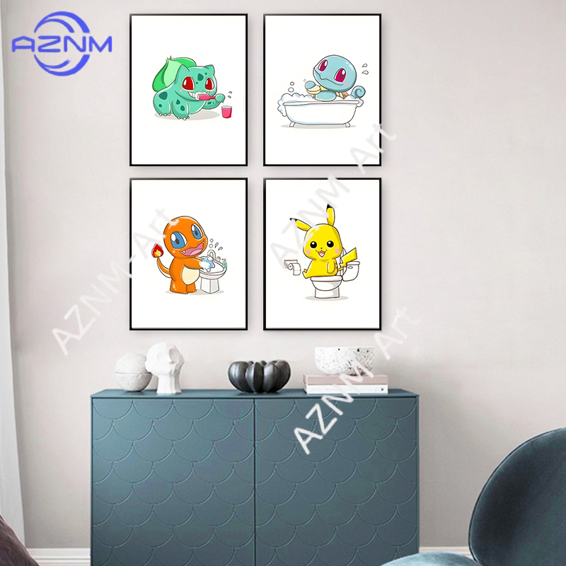 โปเกมอนการ์ตูนตลกภาพวาดบนผ้าใบ - Home Bathroom Pictures บทวิจารณ์และราคา