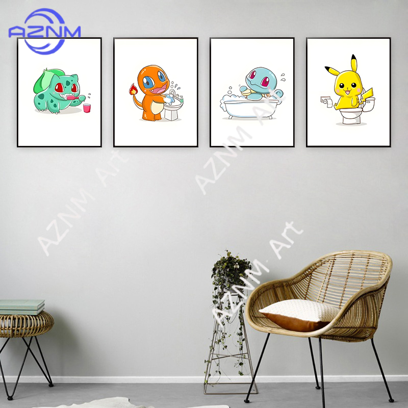 โปเกมอนการ์ตูนตลกภาพวาดบนผ้าใบ - Home Bathroom Pictures บทวิจารณ์และราคา